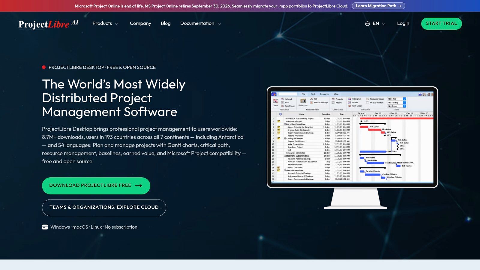 ProjectLibre Desktop project planning