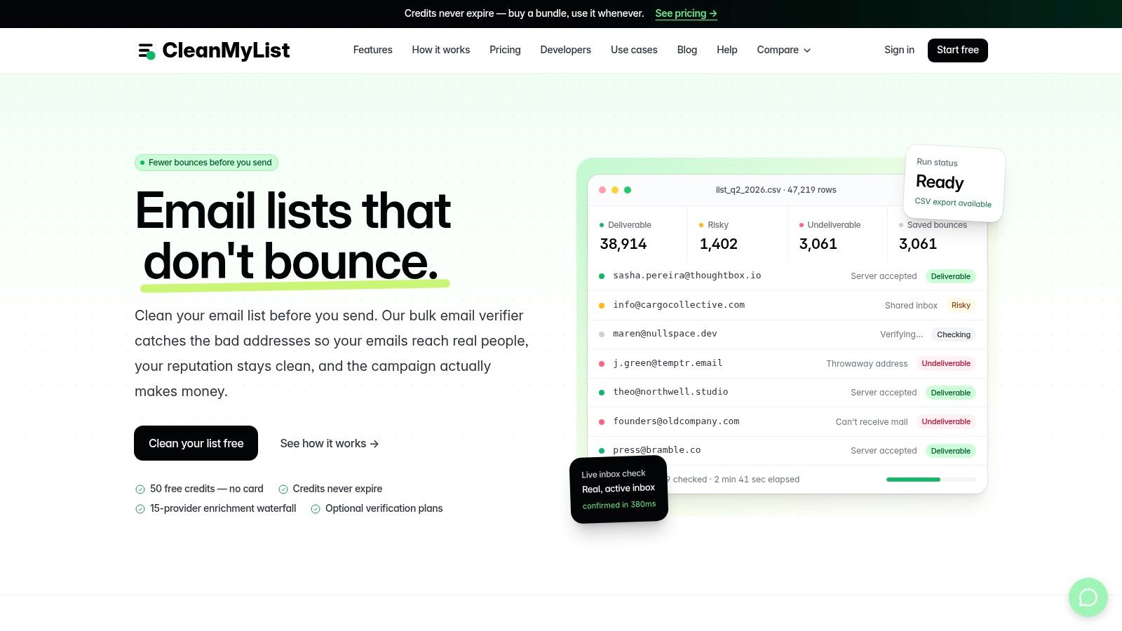 Screenshot from https://www.cleanmylist.io