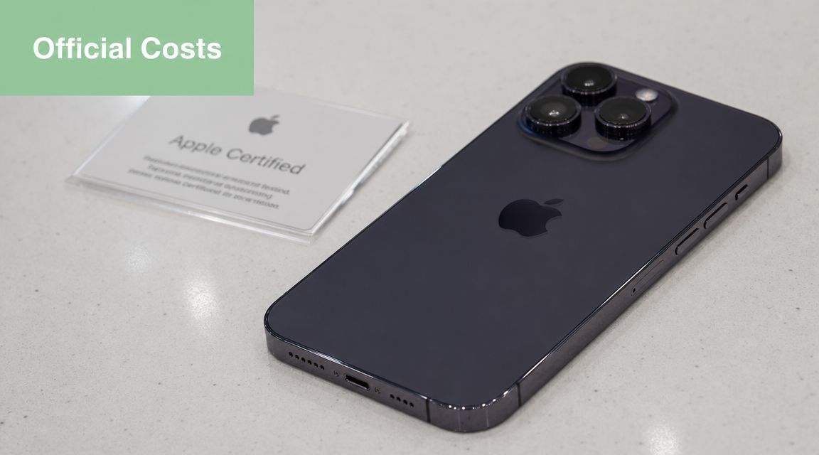 A dark purple iPhone placed on a white surface next to an Apple Certified information card.