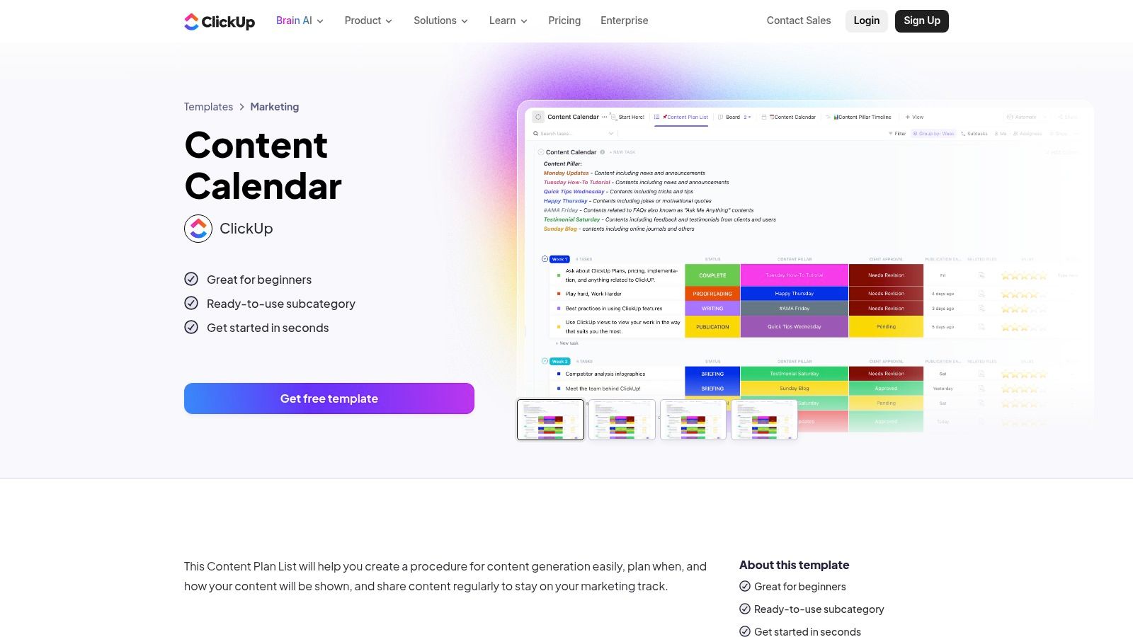 ClickUp – Content Calendar Templates