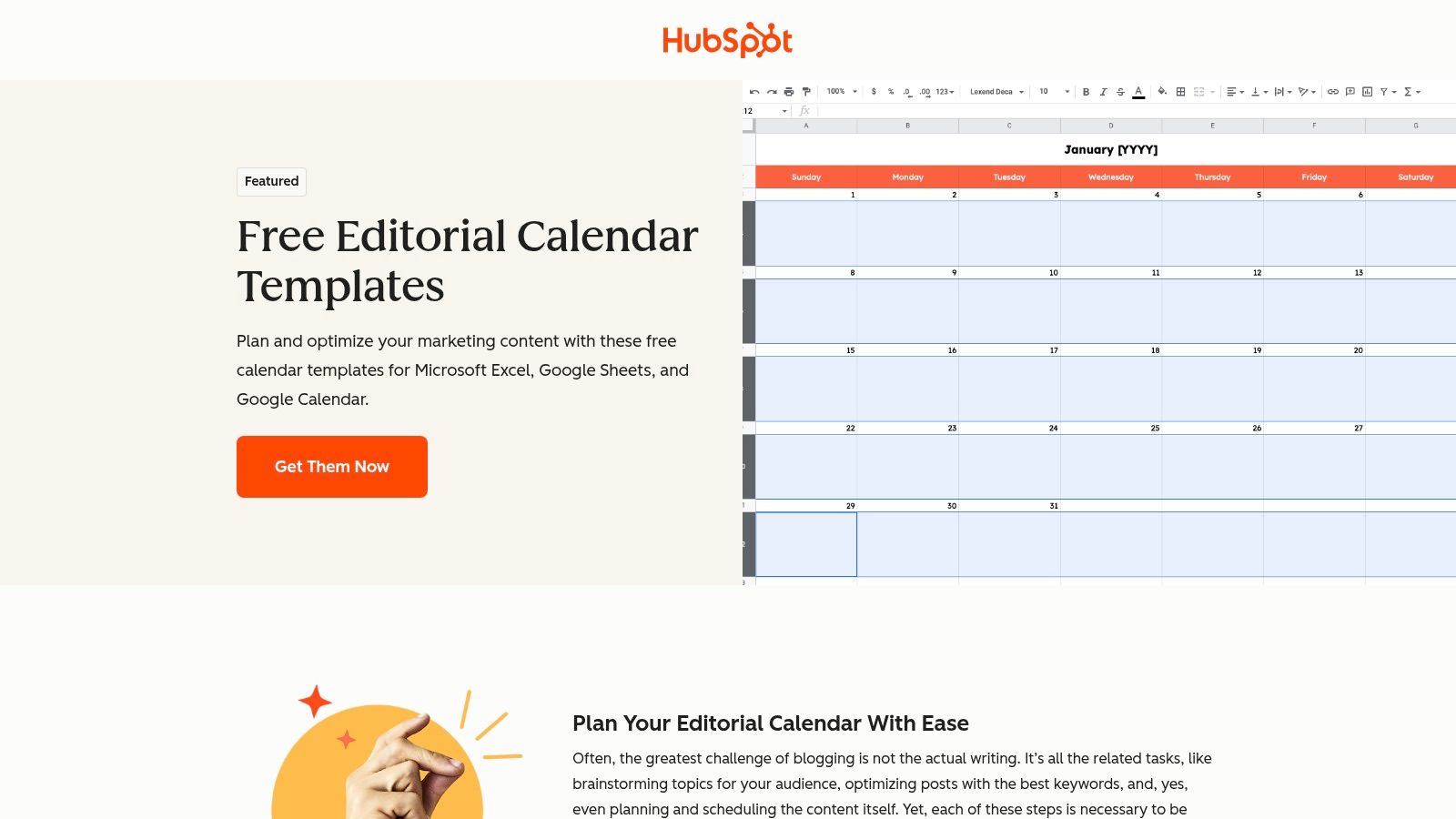 HubSpot – Free Editorial/Content Calendar Templates