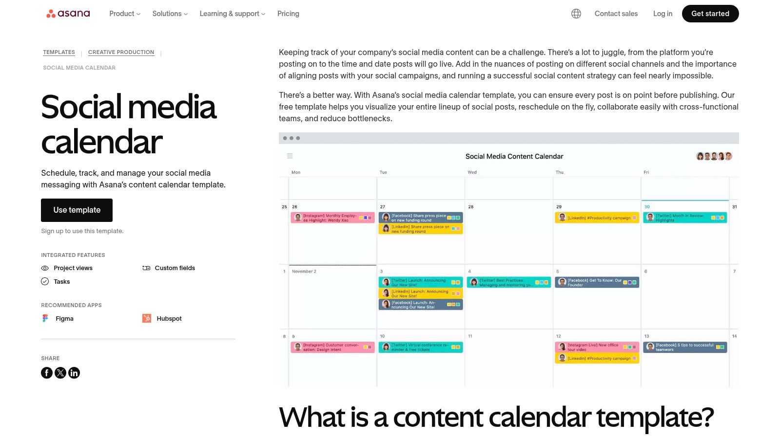 Asana – Free Social Media/Content Calendar Template