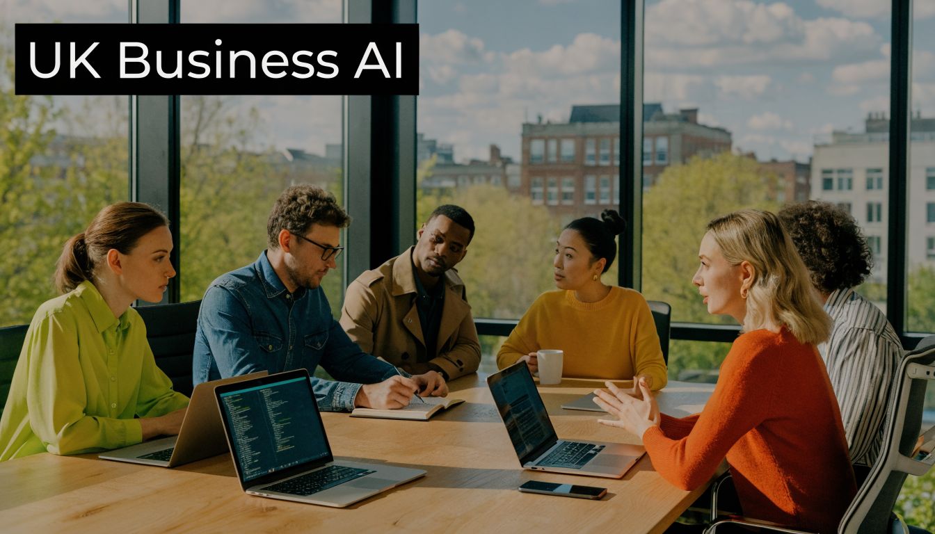 A diverse group of professionals working collaboratively around a wooden table in a bright office meeting room.