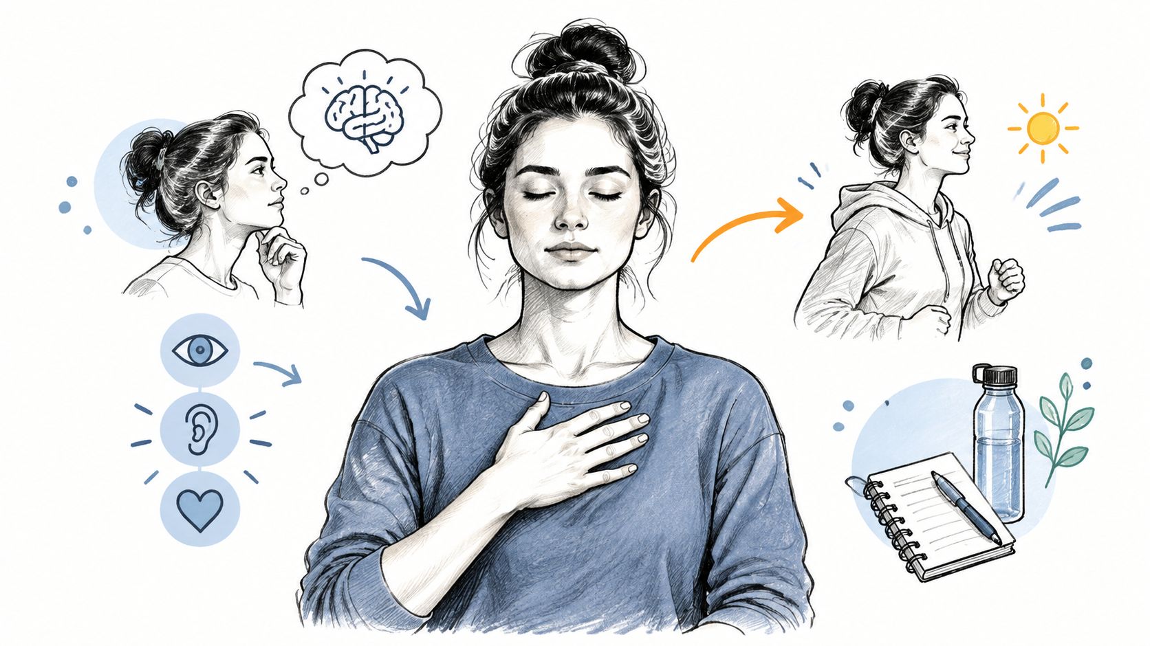 A woman practicing mindfulness and self-care techniques to improve focus and communication habits.