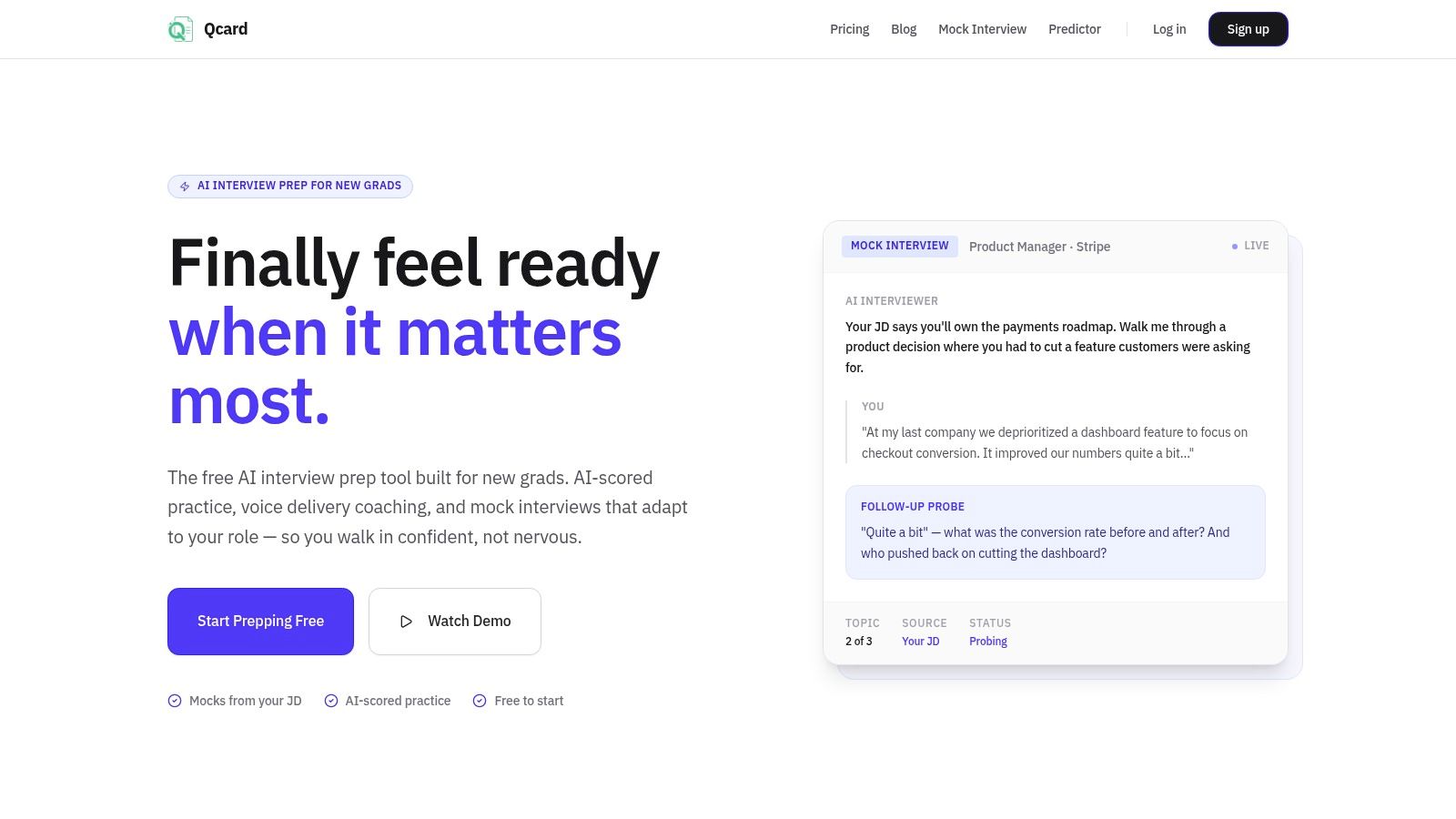 Screenshot from https://qcardai.com
