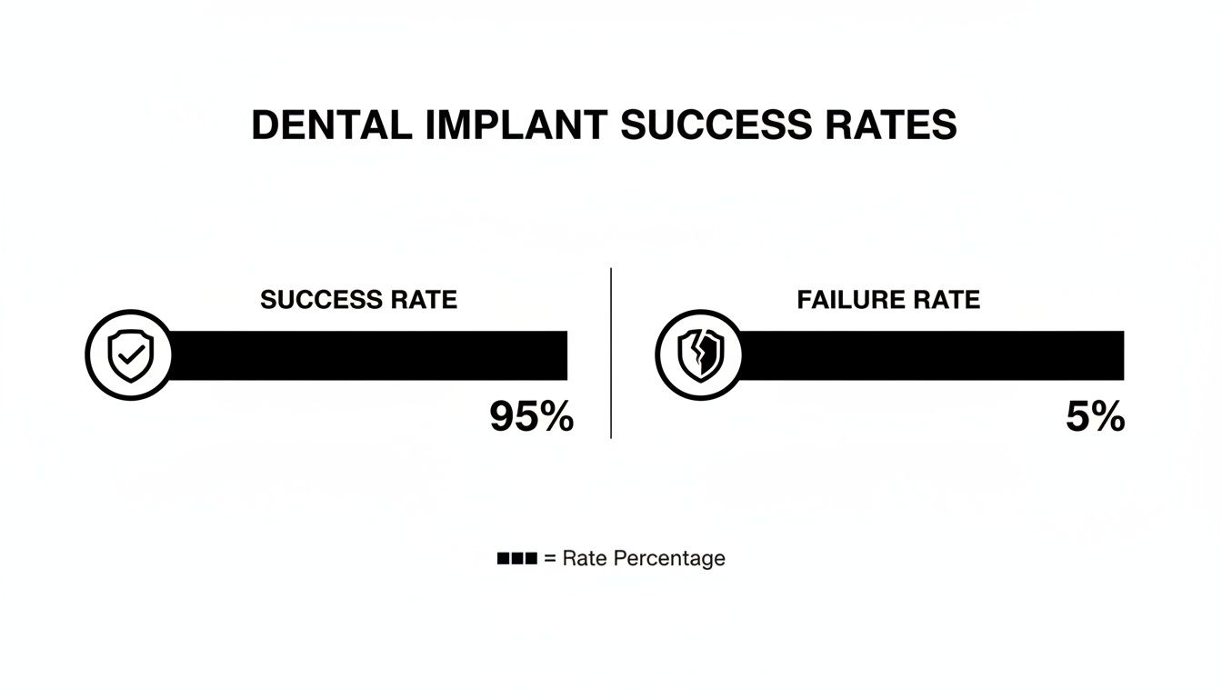 Seven Oaks - Dentistry & Sleep Medicine | Dentist Near Me in Wesley Chapel, FL: Your Guide to a Lasting Smile with Dental Implants An infographic illustrating dental implant success rates at 95% and failure rates at 5%.