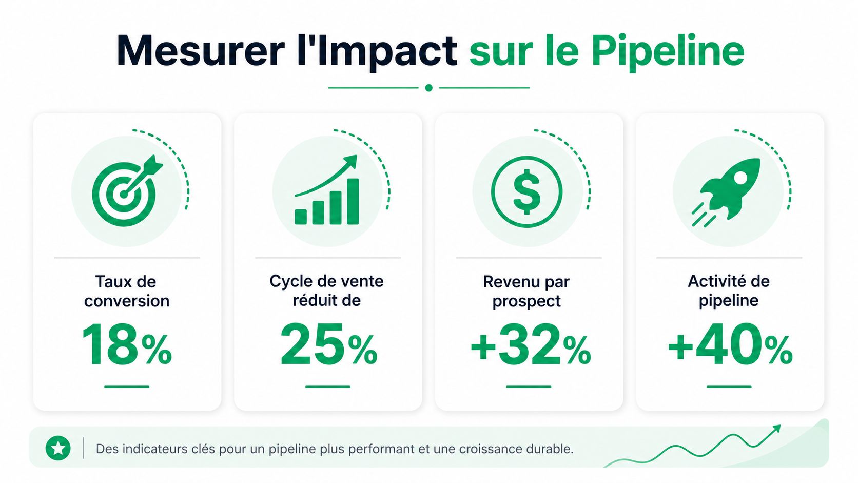 Graphique montrant l'impact positif sur le pipeline de vente avec une augmentation des indicateurs de performance clés.