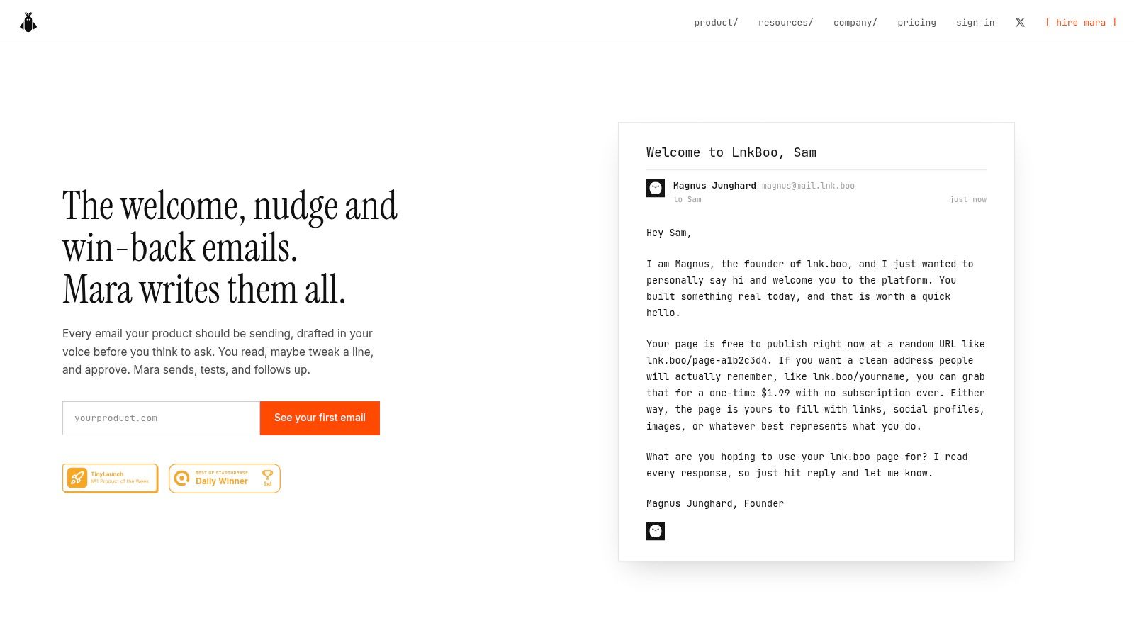 Screenshot from https://hiremara.com