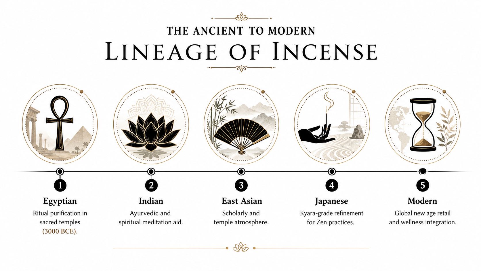 A timeline graphic showing the history of incense from Egyptian rituals to modern wellness practices.
