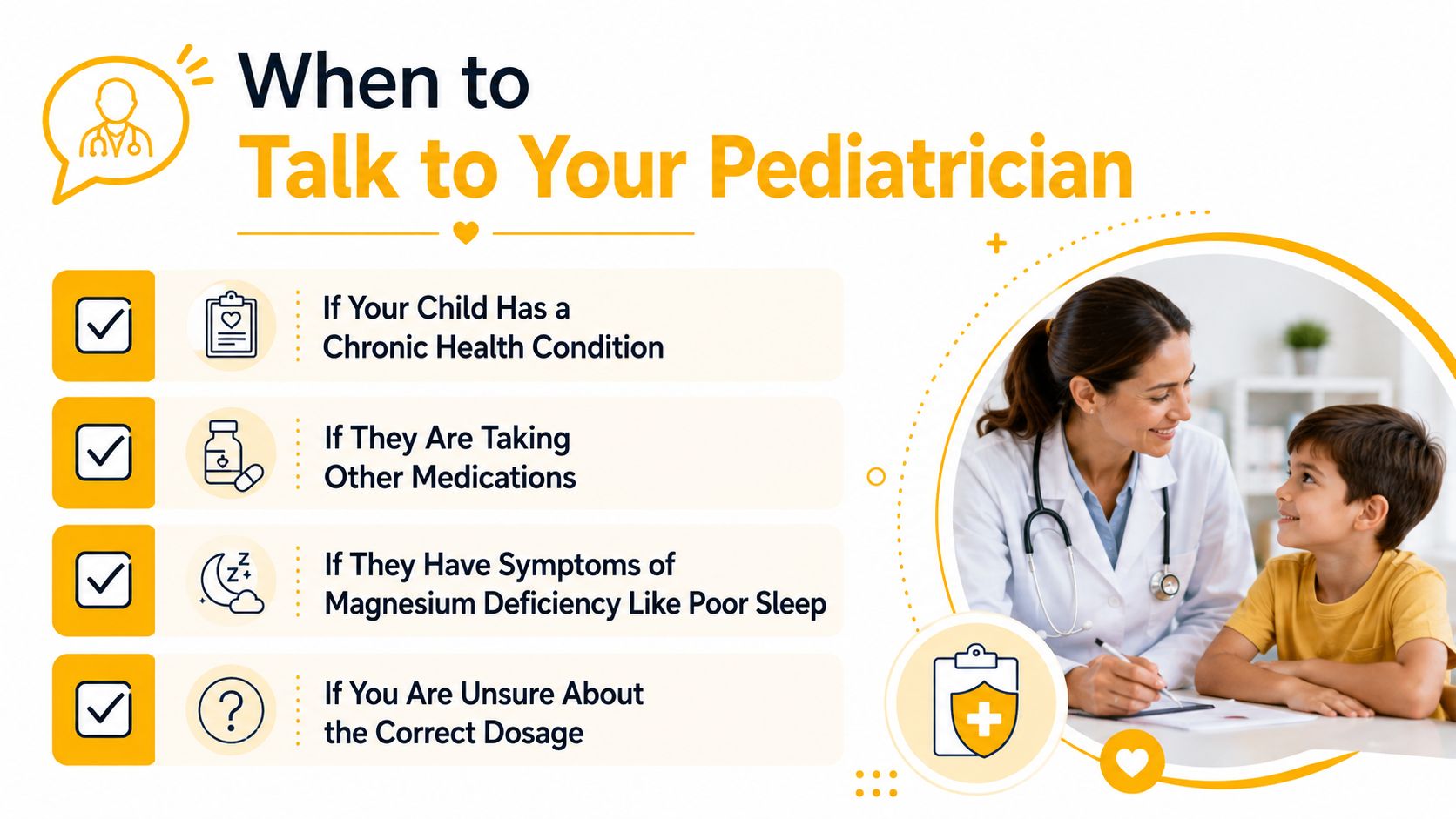 A pediatrician consults with a young boy about when to seek professional advice regarding magnesium supplementation.