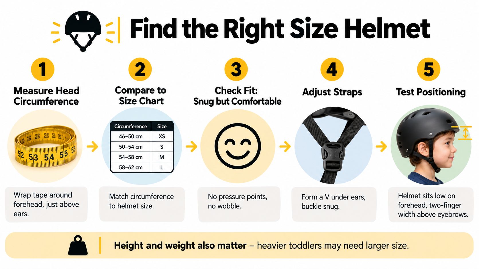 A step-by-step guide on how to measure and correctly fit a toddler balance bike helmet.