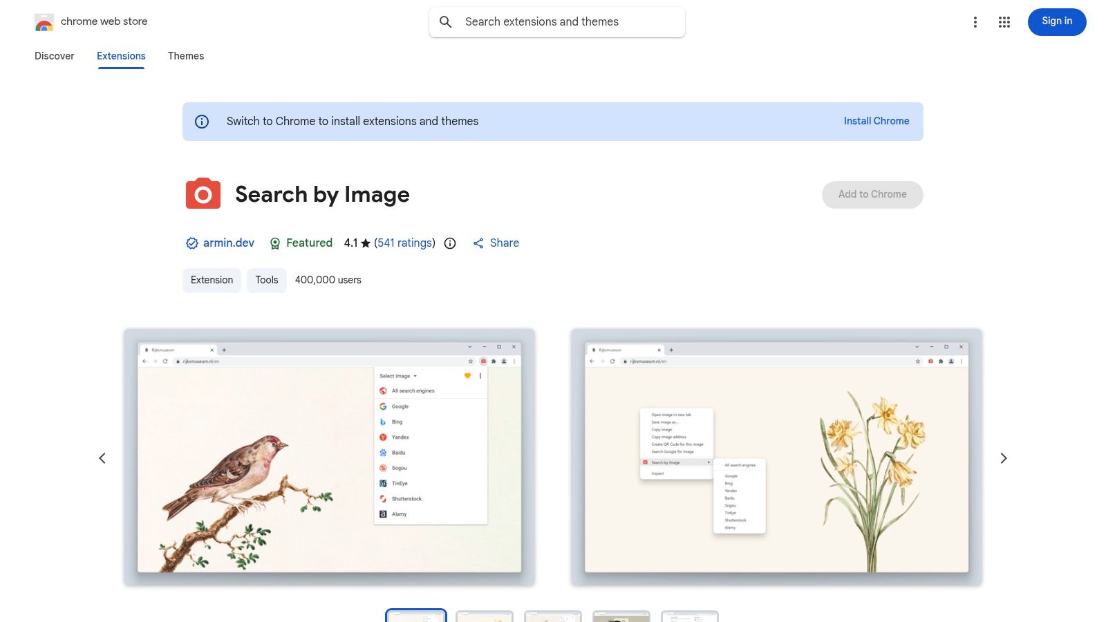 Search by Image (Armin Sebastian) – Browser extension