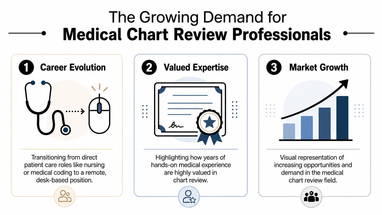An infographic detailing the growing career demand for remote medical chart review professionals in the healthcare industry.