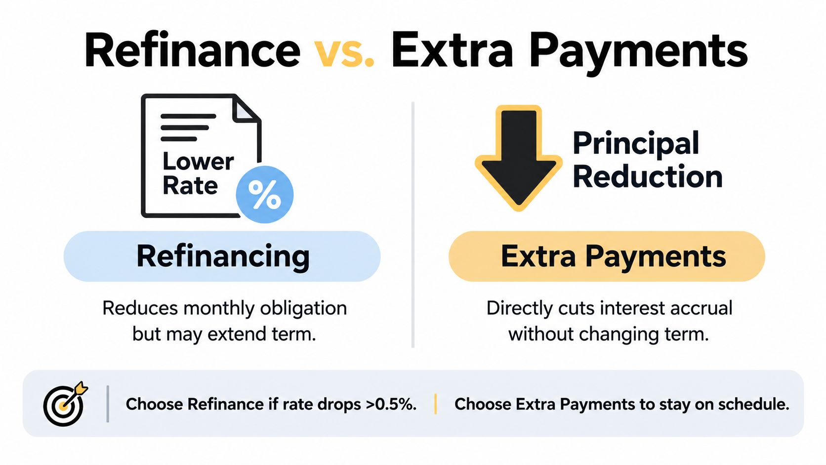 A comparison chart showing the differences between refinancing an auto loan versus making extra principal payments.
