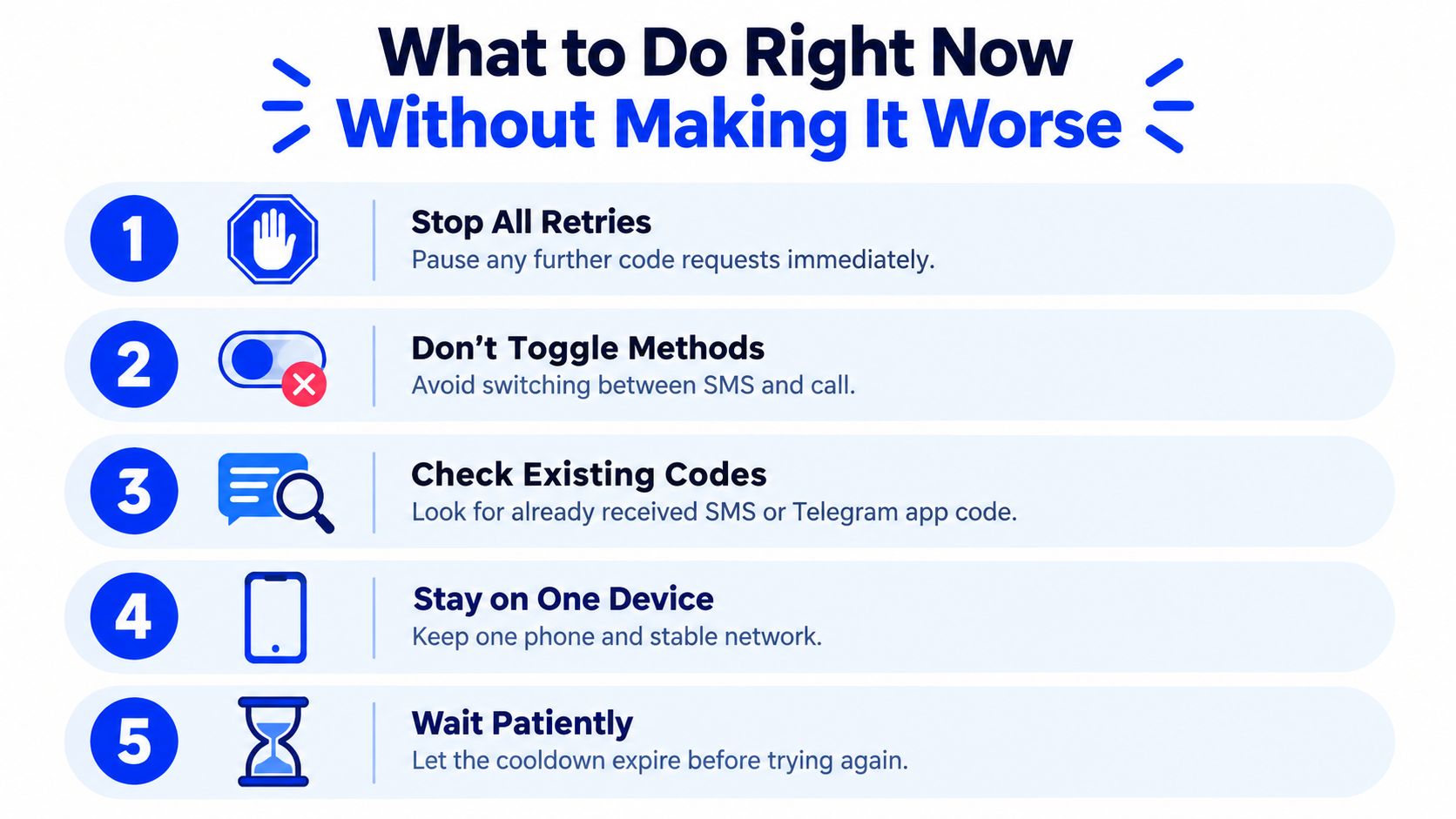 A five-step guide on what to do when experiencing Telegram code request limitations without making it worse.