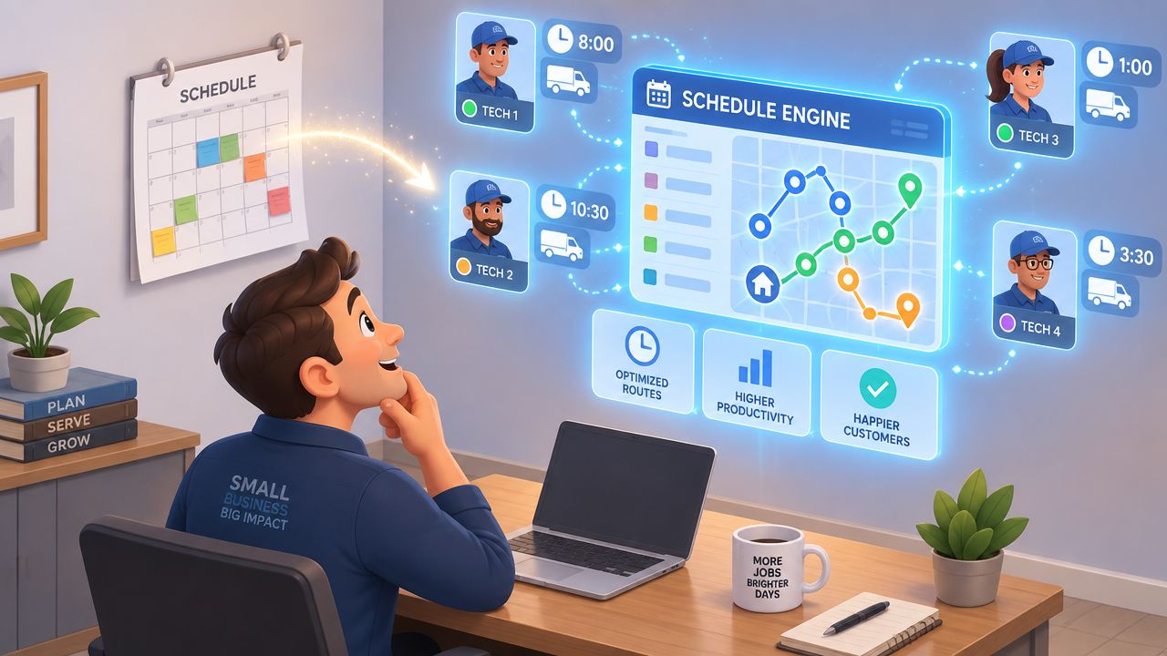 A professional man using field service scheduling software to optimize routes and improve business productivity.