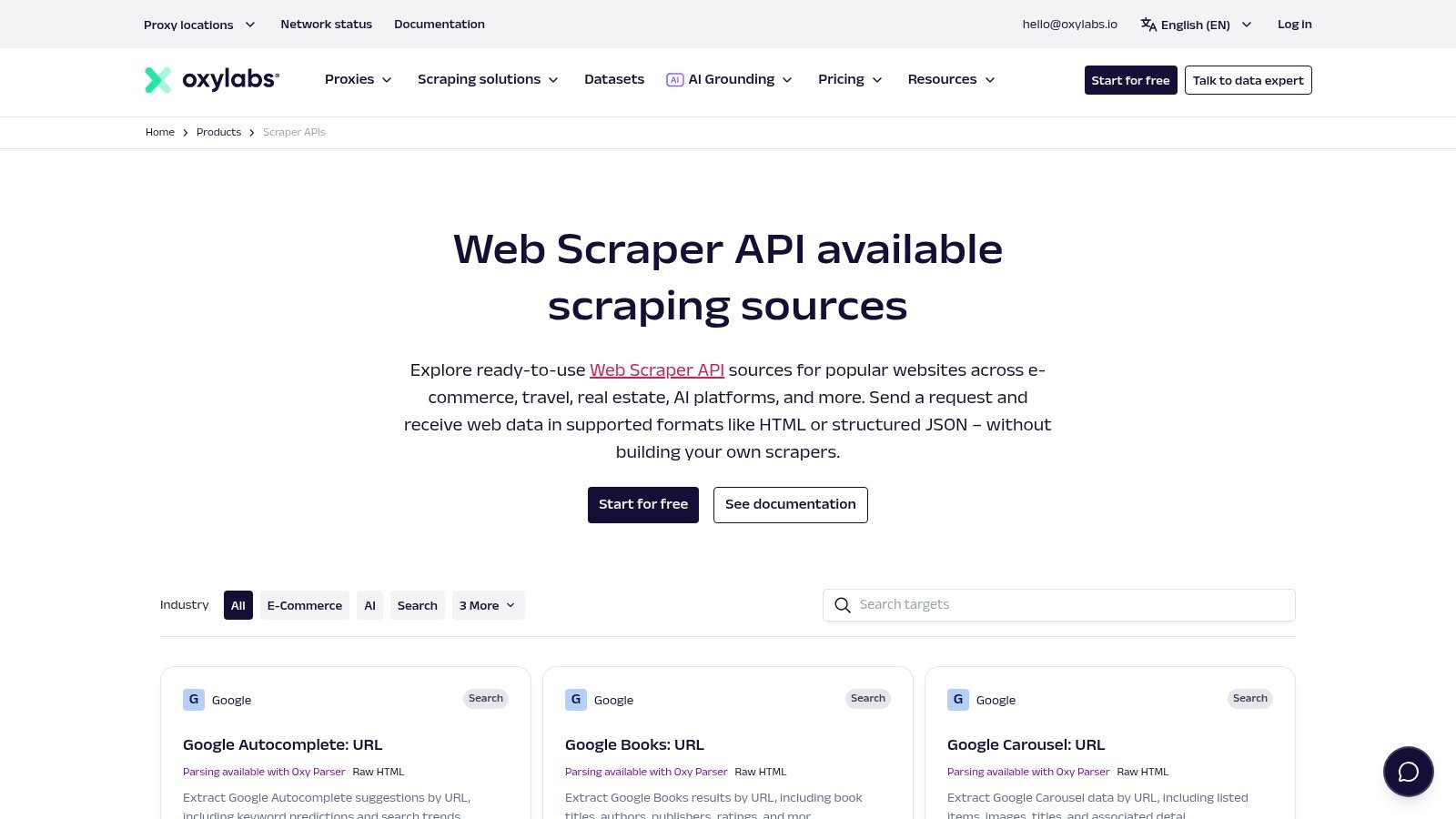 Oxylabs Web Scraper API product page