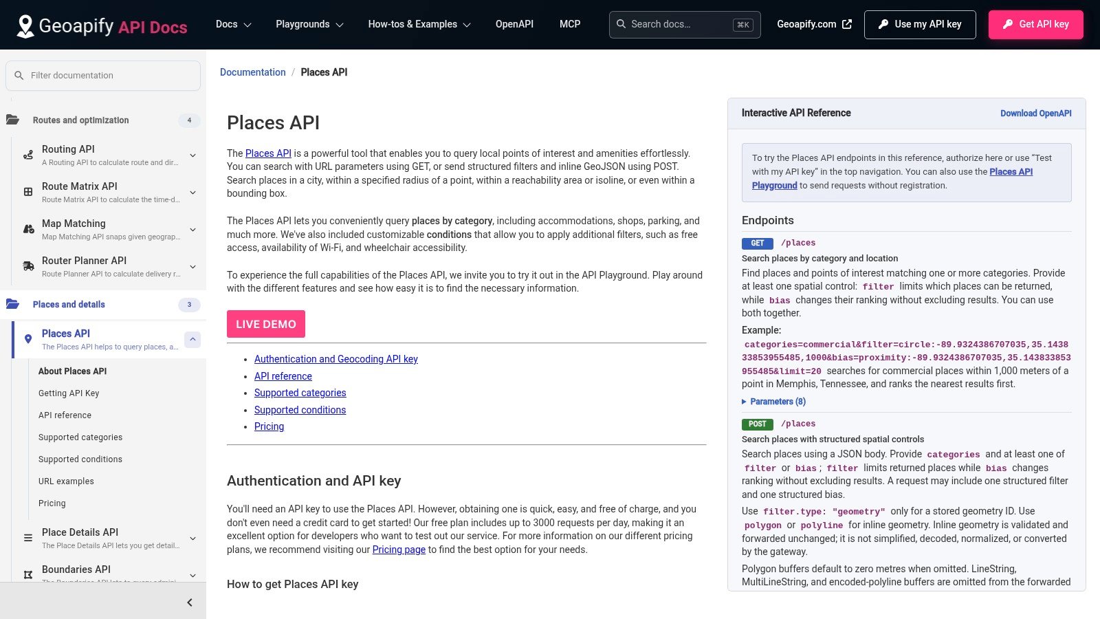 Geoapify Places API docs