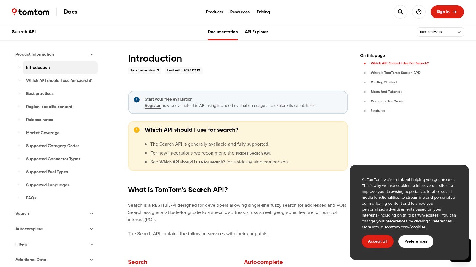 TomTom Search API docs