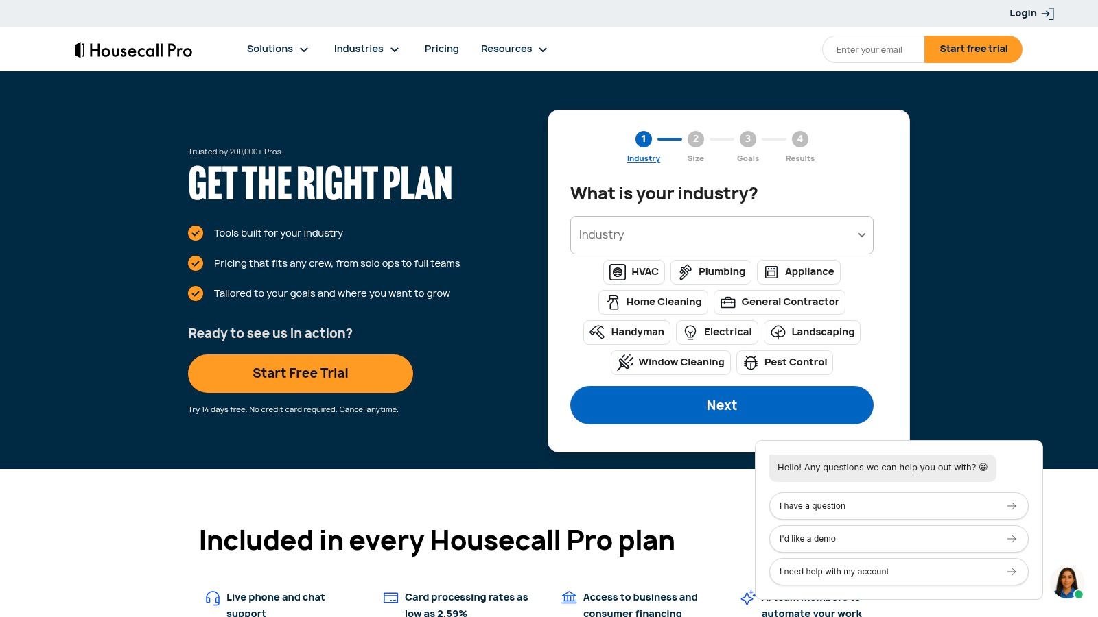 Screenshot from https://www.housecallpro.com/pricing