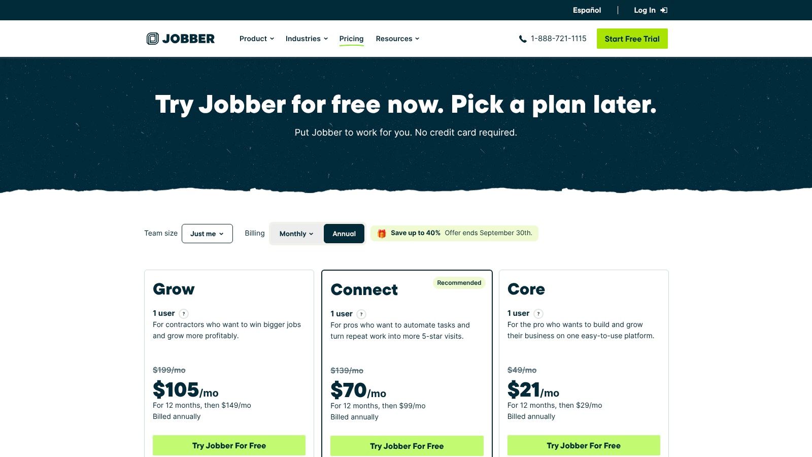 Screenshot from https://www.getjobber.com/pricing/