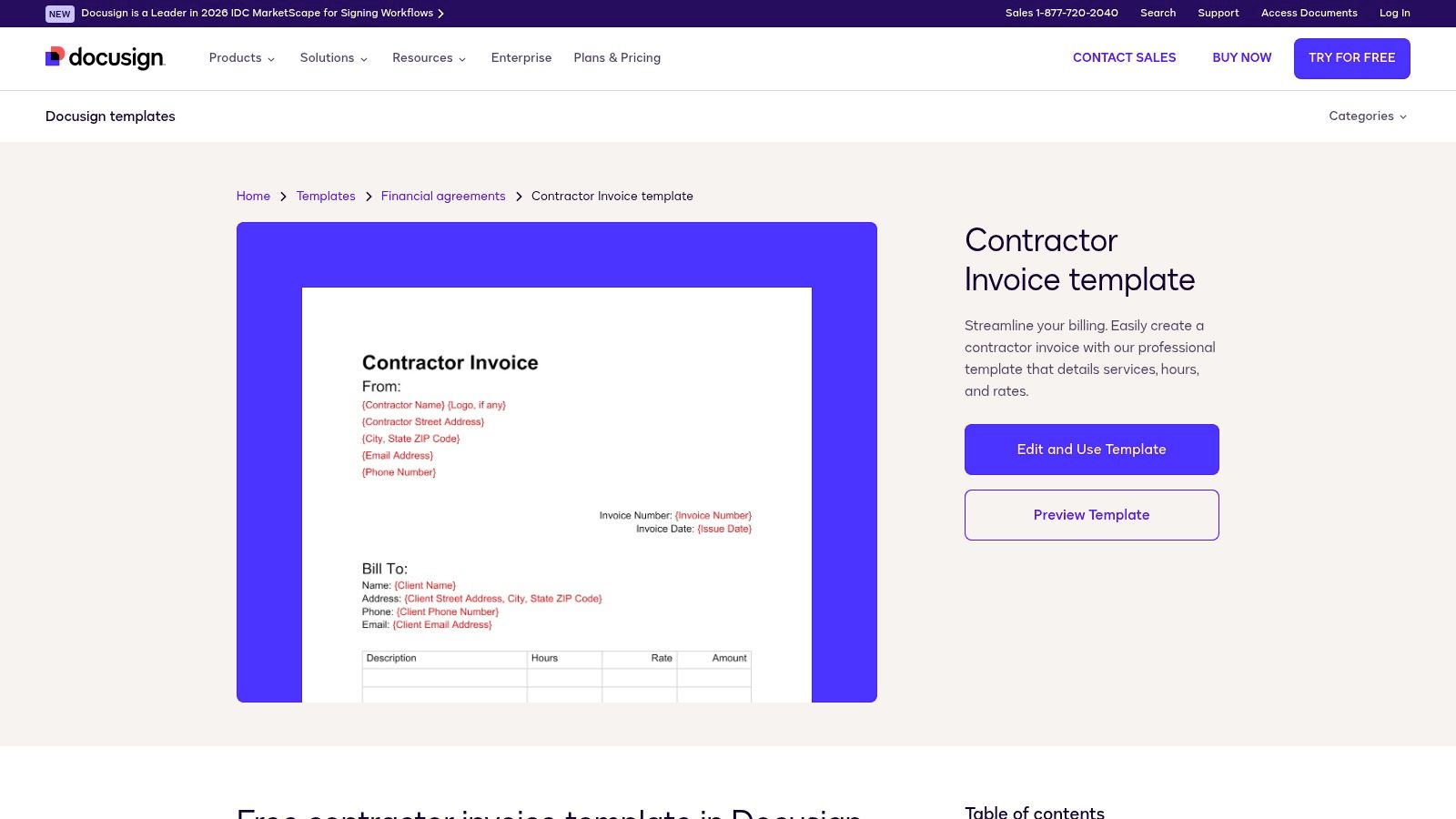 DocuSign: Contractor Invoice Template