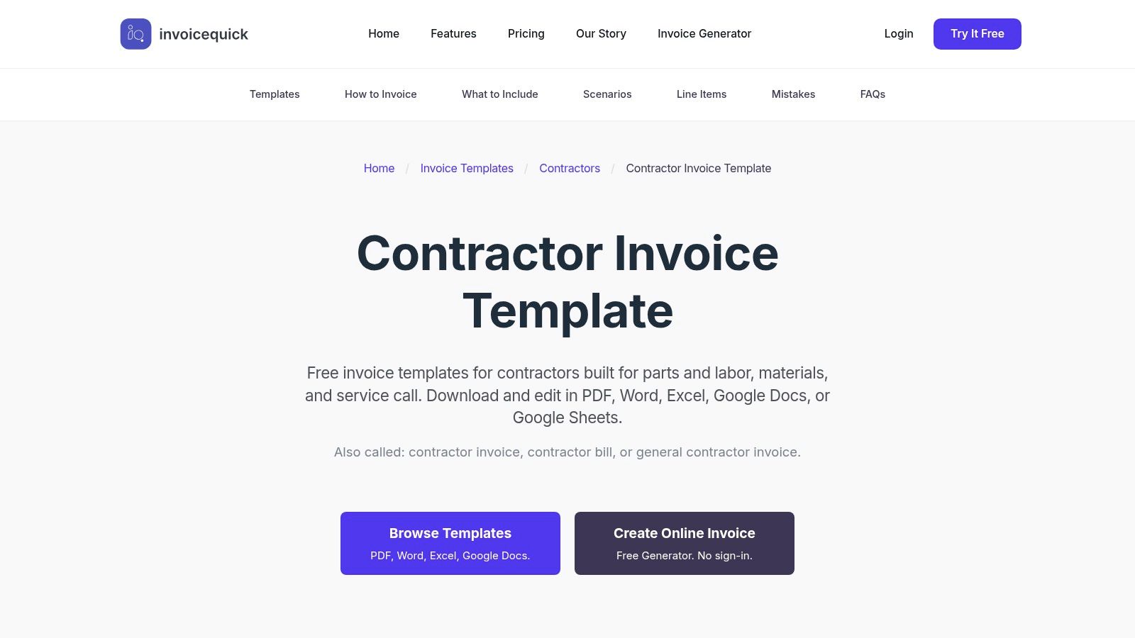 InvoiceQuick: Contractor Invoice Templates