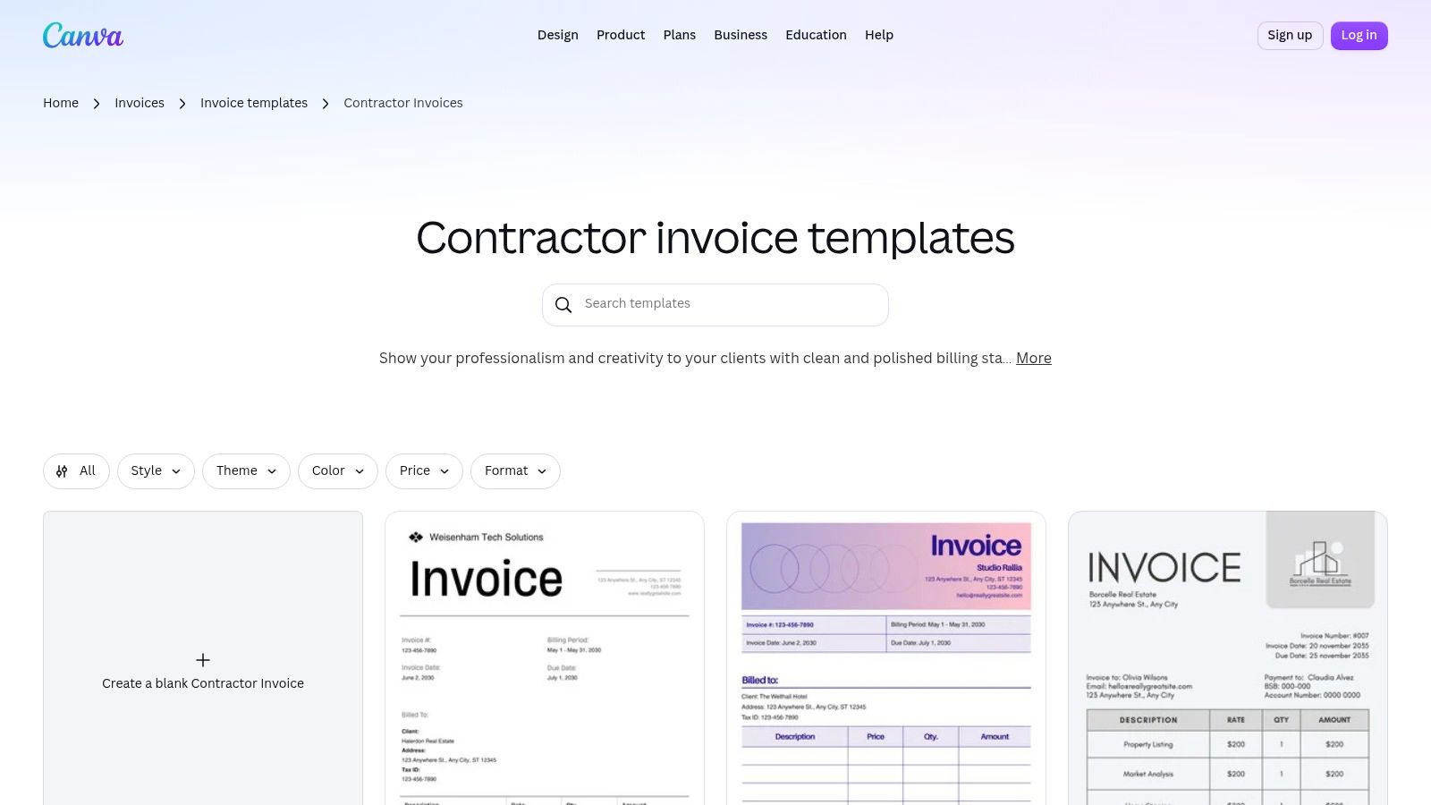 Canva: Contractor Invoice Designs