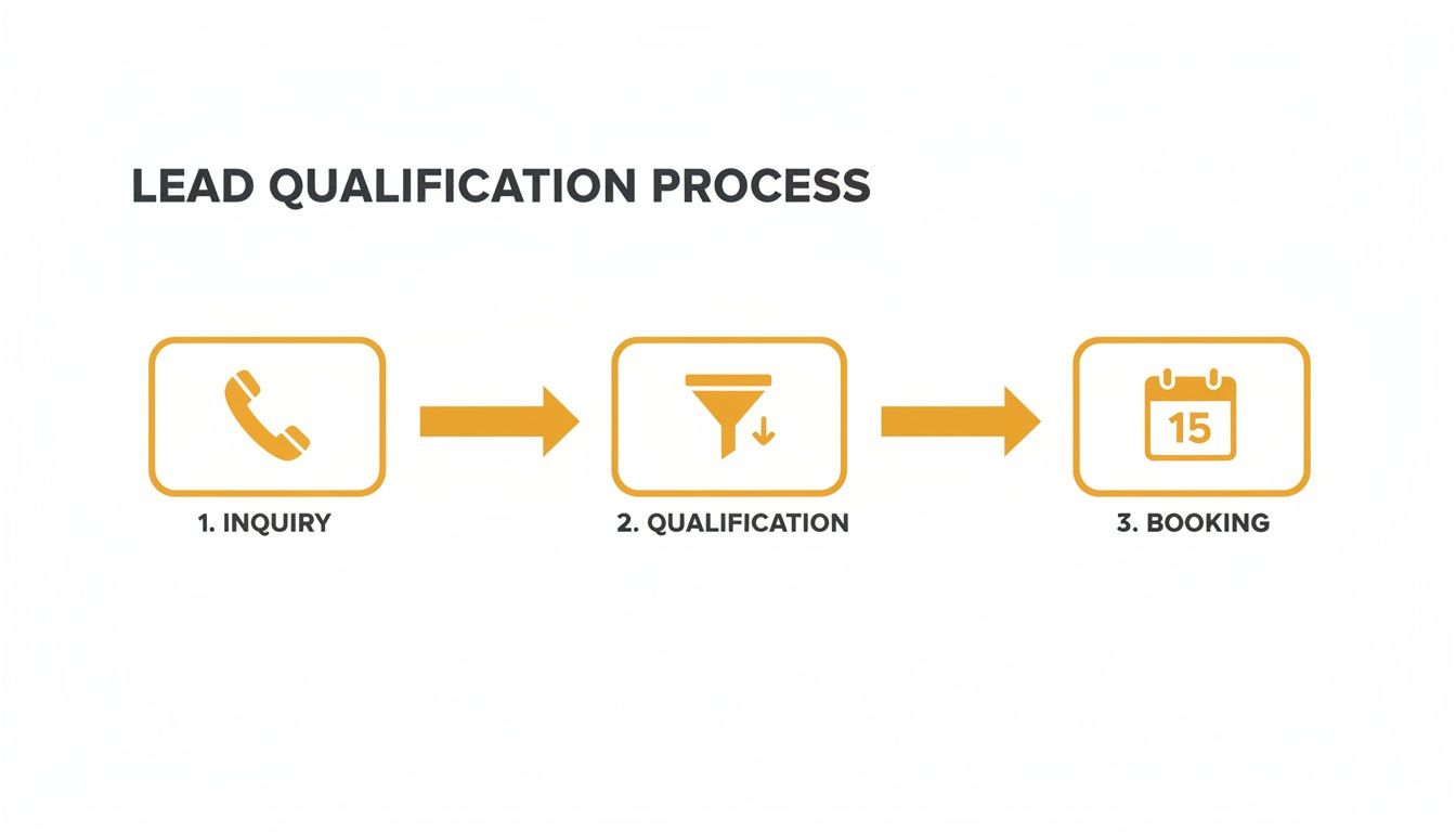 A visual representation of the lead qualification process, detailing steps for inquiry, qualification, and booking.