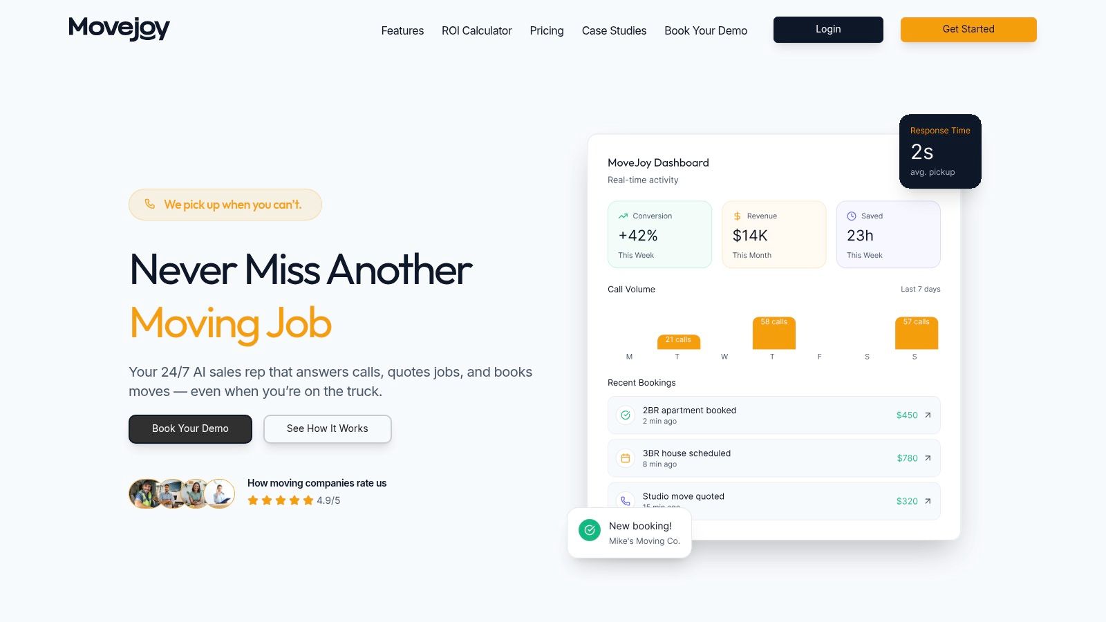 MoveJoy customer service software dashboard for small business