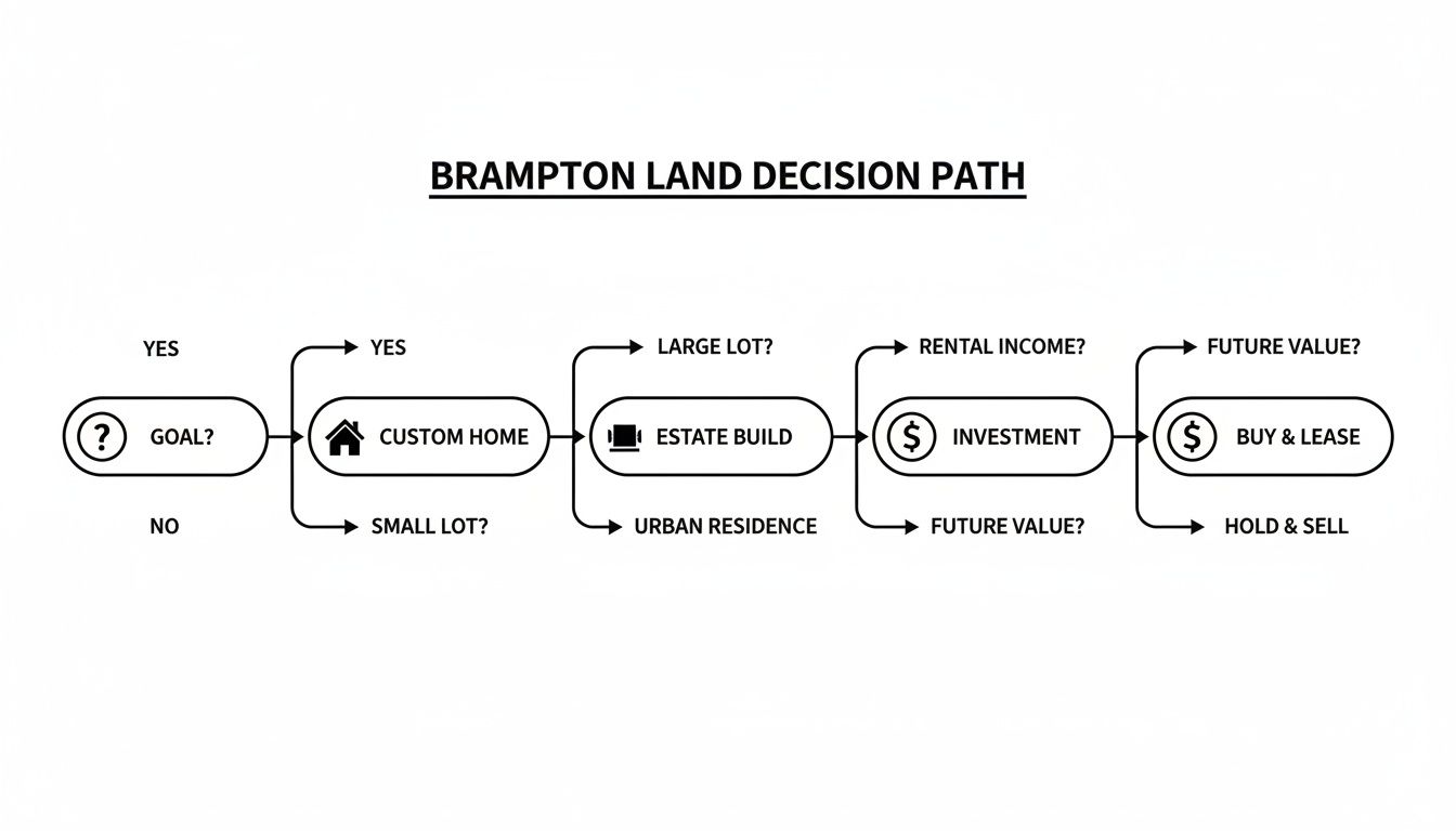 A comprehensive flowchart outlining the Brampton land decision path for custom homes, investments, and future value strategies.