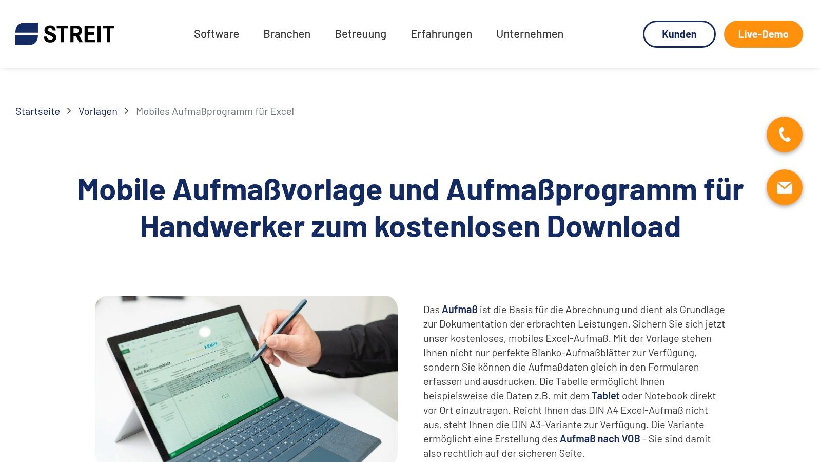 STREIT Software mobiles Aufmaßprogramm für Excel