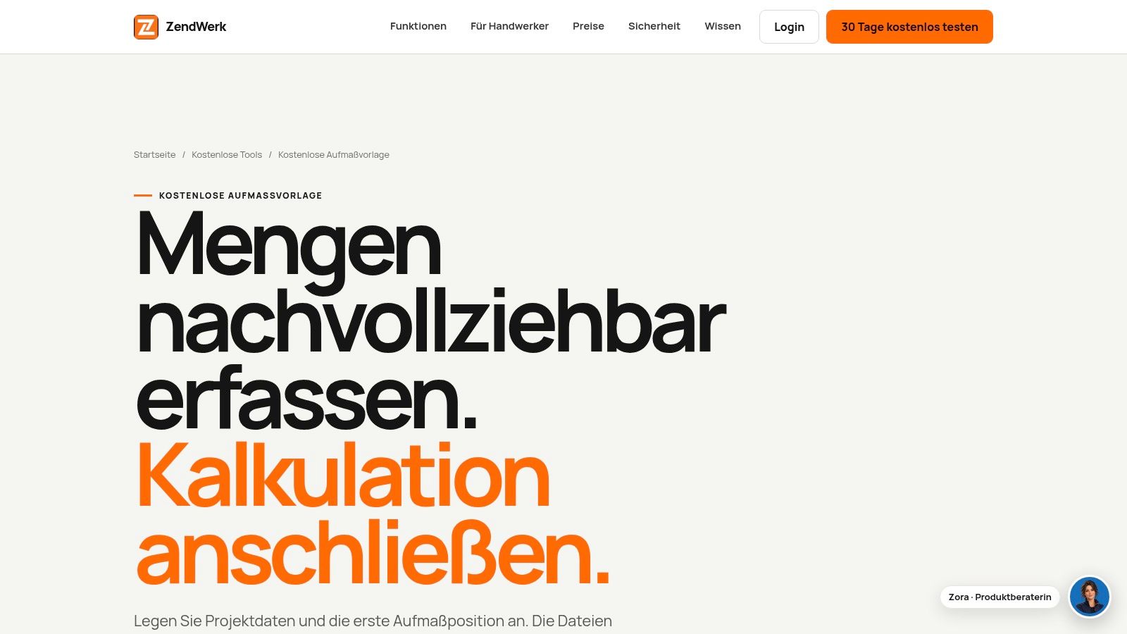 ZendWerk – personalisierte Aufmaßvorlage