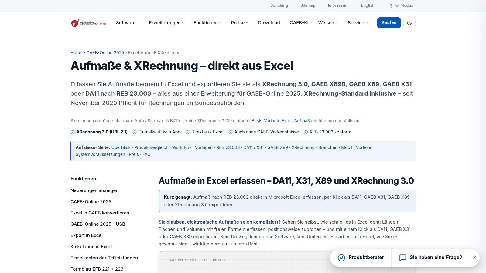 GAEB-Online – Excel-Aufmaß mit GAEB-Export