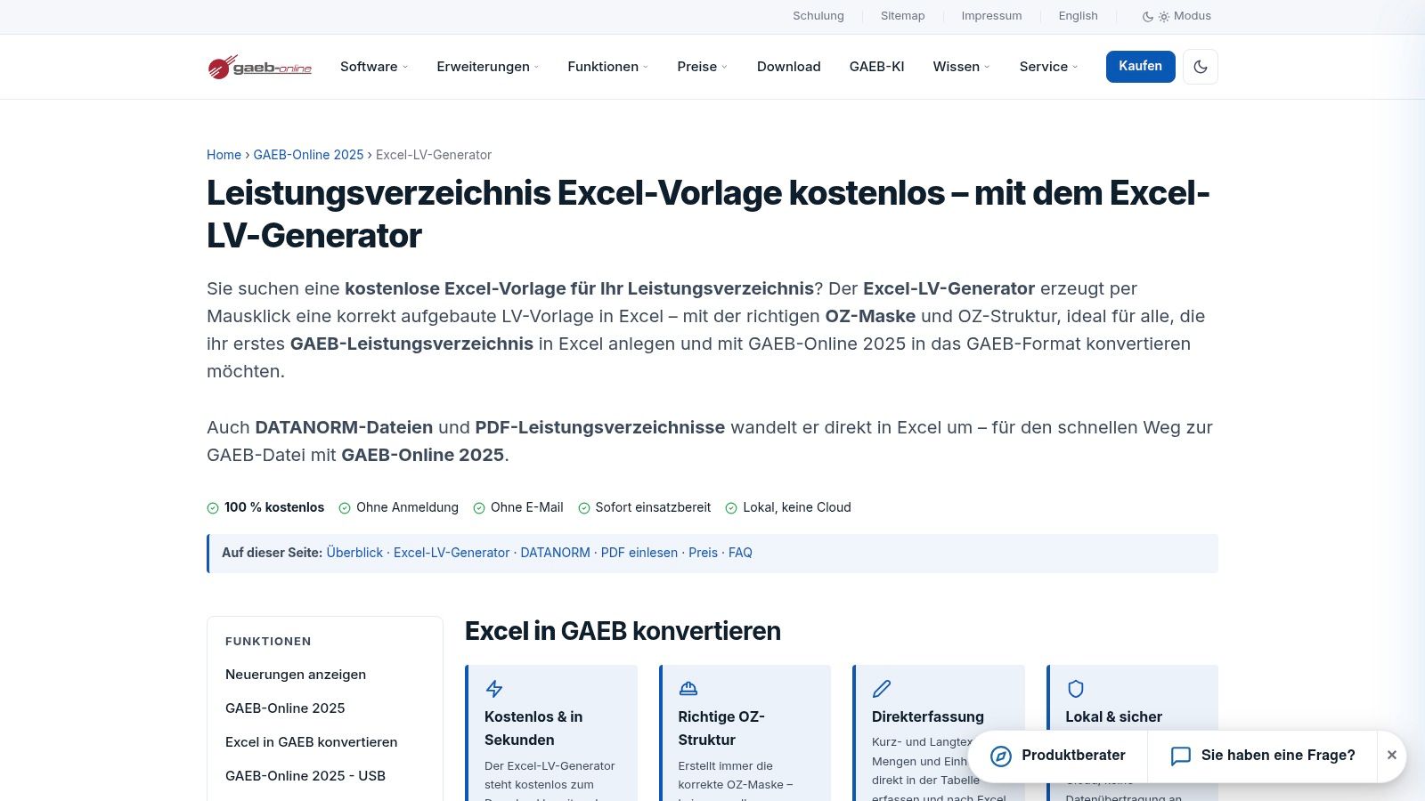 GAEB-Online – Excel-LV-Generator