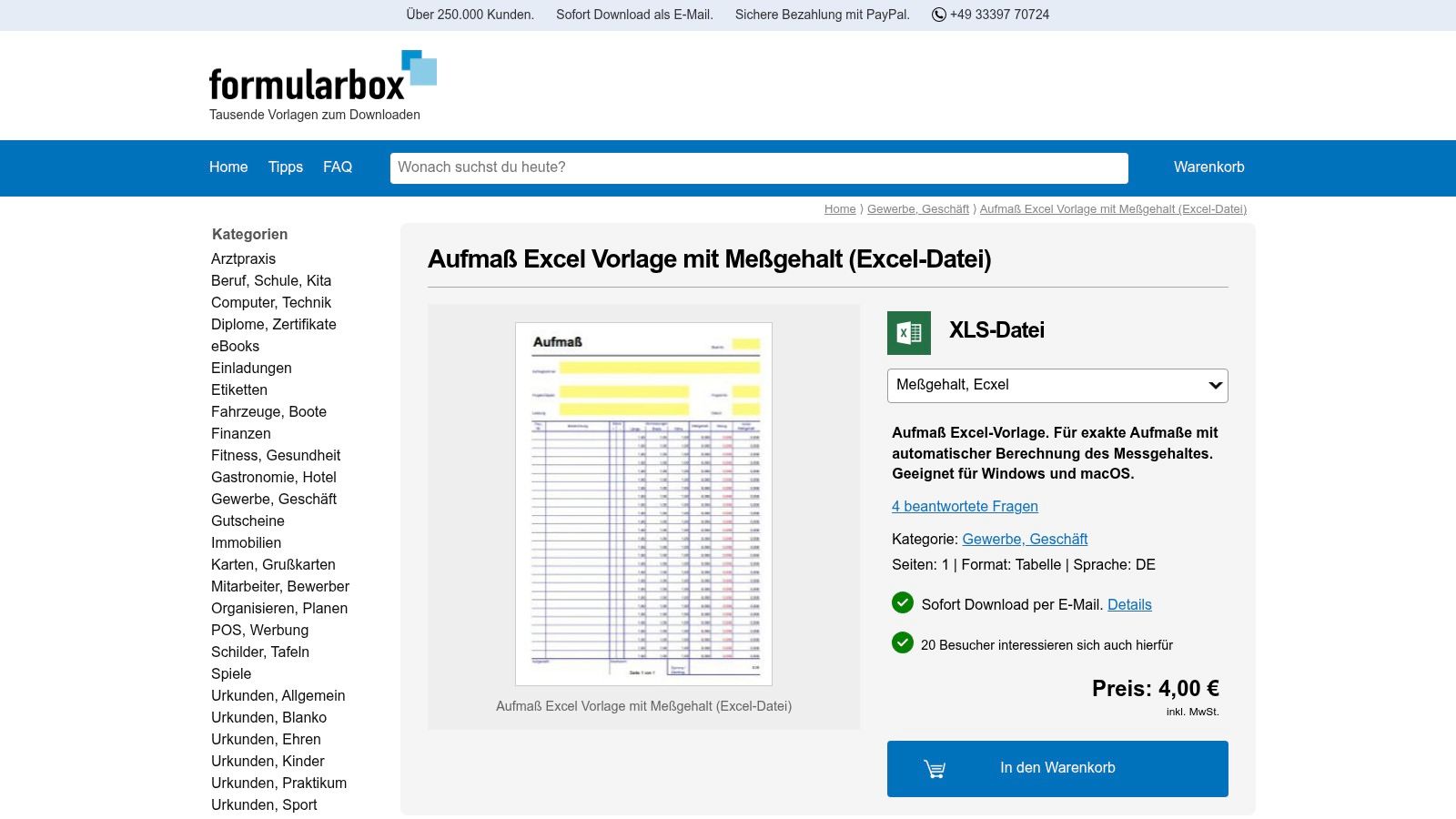 Formularbox – Excel-Aufmaß mit Messgehalt