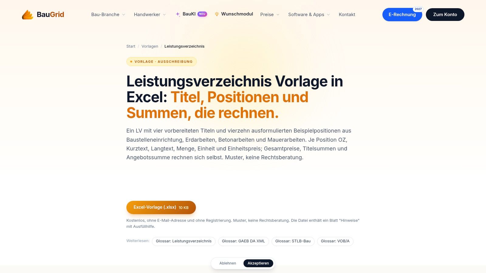 BauGrid – Excel-LV-Vorlage