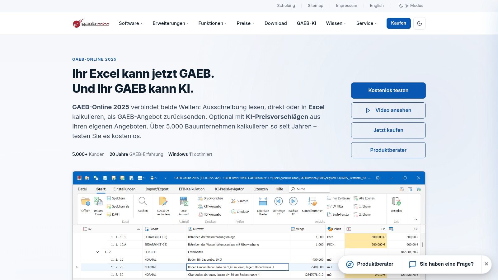 GAEB-Online 2025, Excel-Kalkulationsvorlage und Excel-EFB