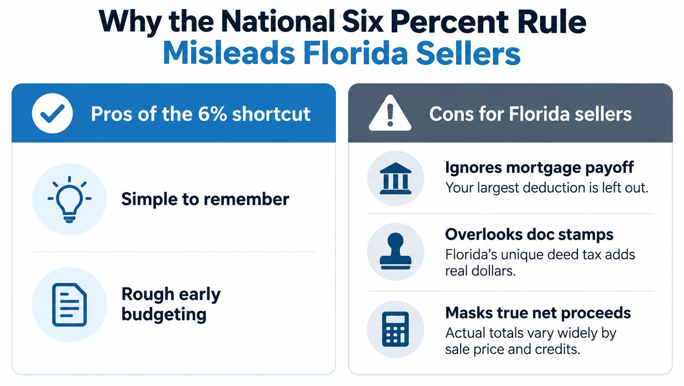 A comparison chart explaining why the national six percent rule for real estate agent commissions misleads Florida home sellers.