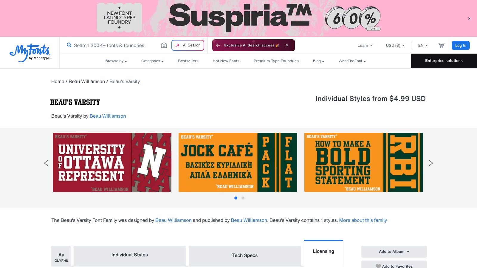 Beau's Varsity, Beau Williamson (MyFonts)