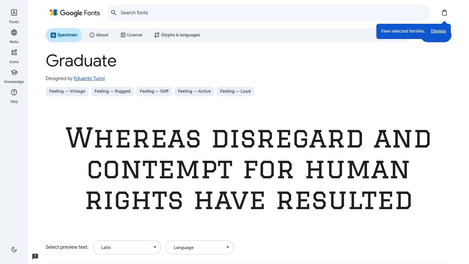 Graduate, Eduardo Tunni (Google Fonts)