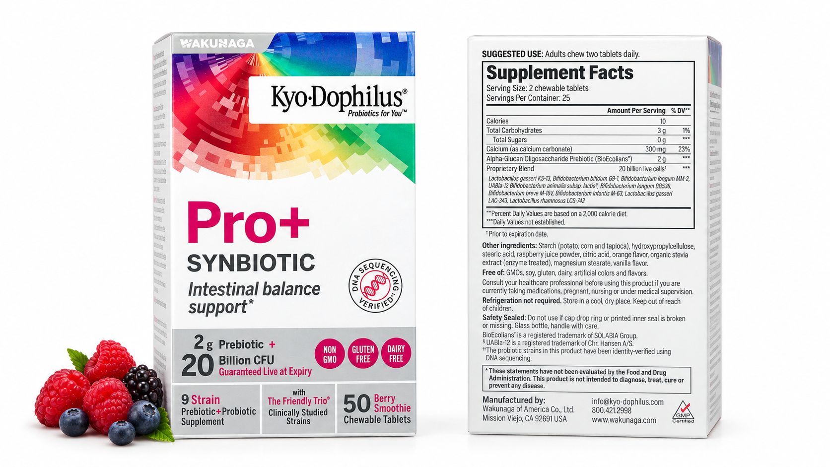 Kyolic Kyo-Dophilus® Pro+ Synbiotic, Berry Smoothie, Chewable Tablets