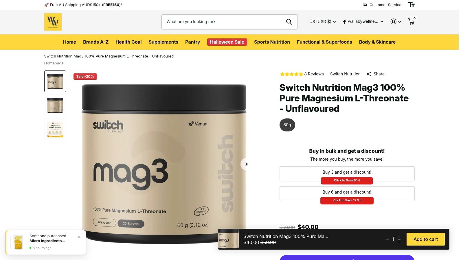 Screenshot from https://www.wallabywellness.com.au/products/switch-nutrition-mag3-100-pure-magnesium-l-threonate-unflavoured