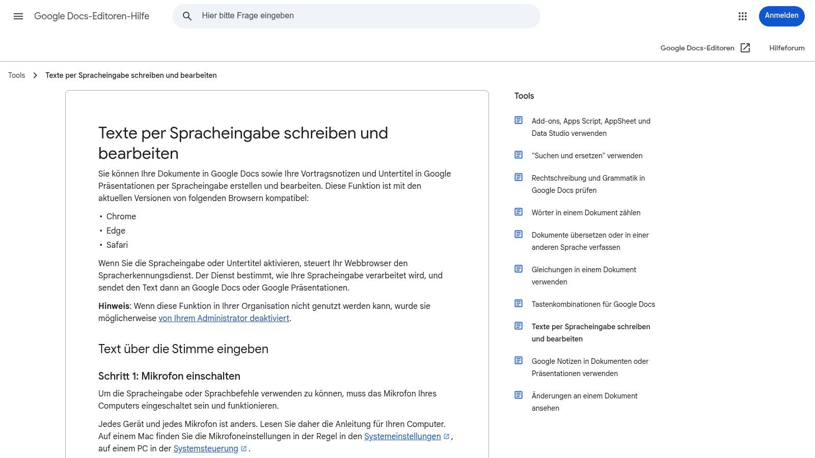 Google Docs Spracheingabe