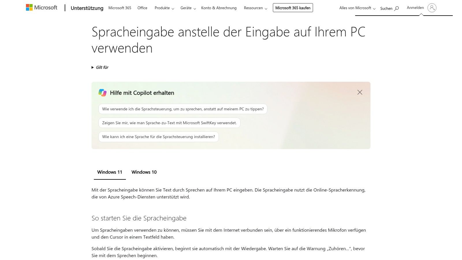 Windows (Win+H) Spracheingabe & Voice Access