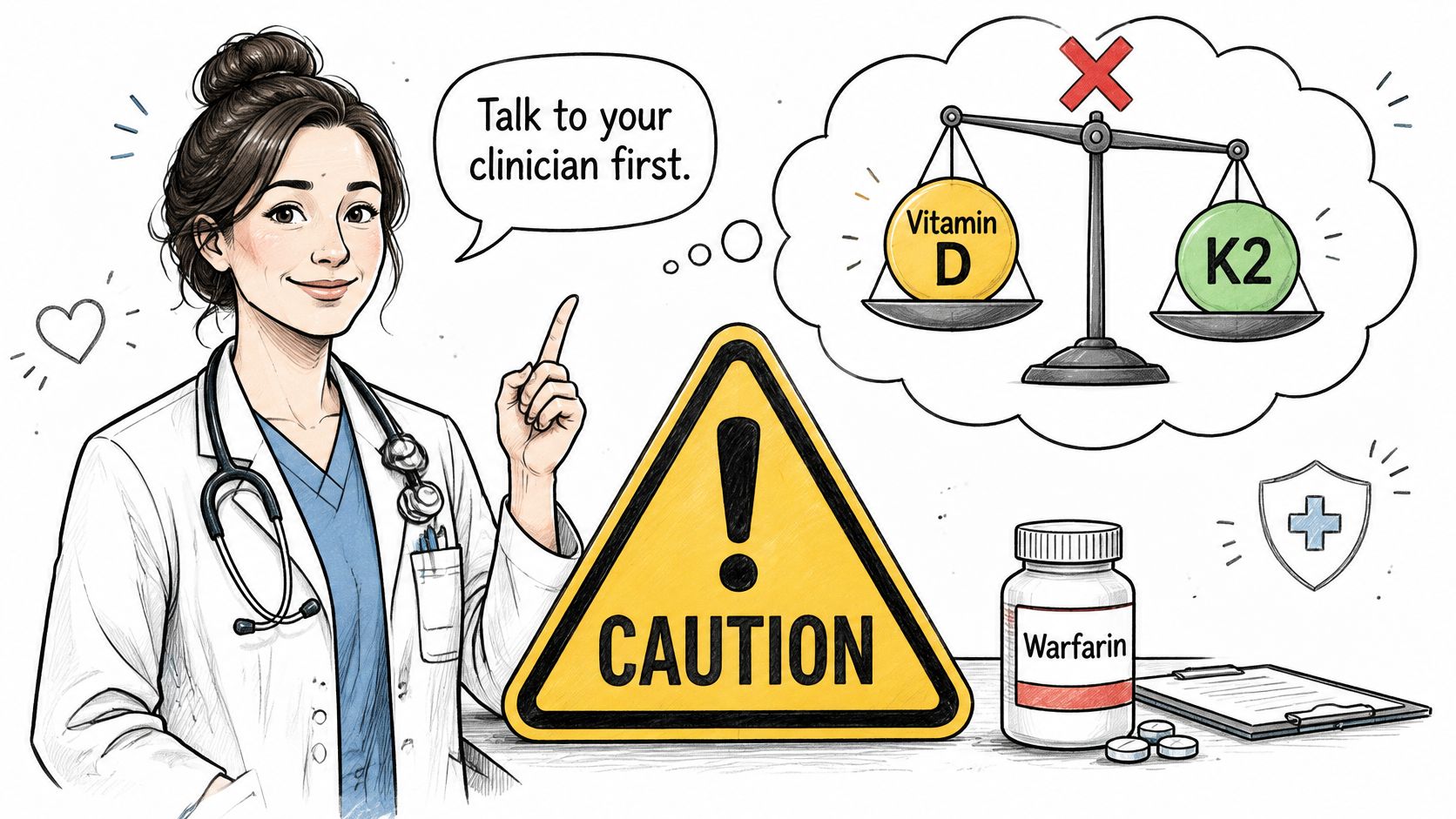 A doctor warns about potential interactions between Vitamin D, K2 supplements, and the blood thinner medication Warfarin.