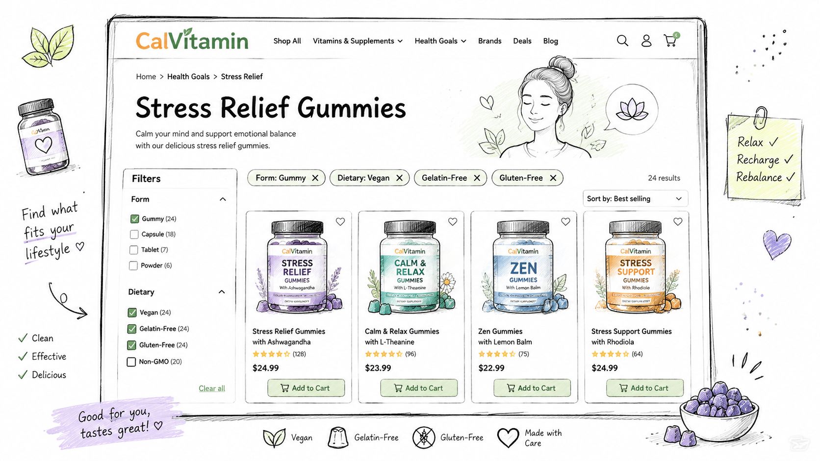 Screenshot from https://calvitamin.com/collections/stress-relief-gummies
