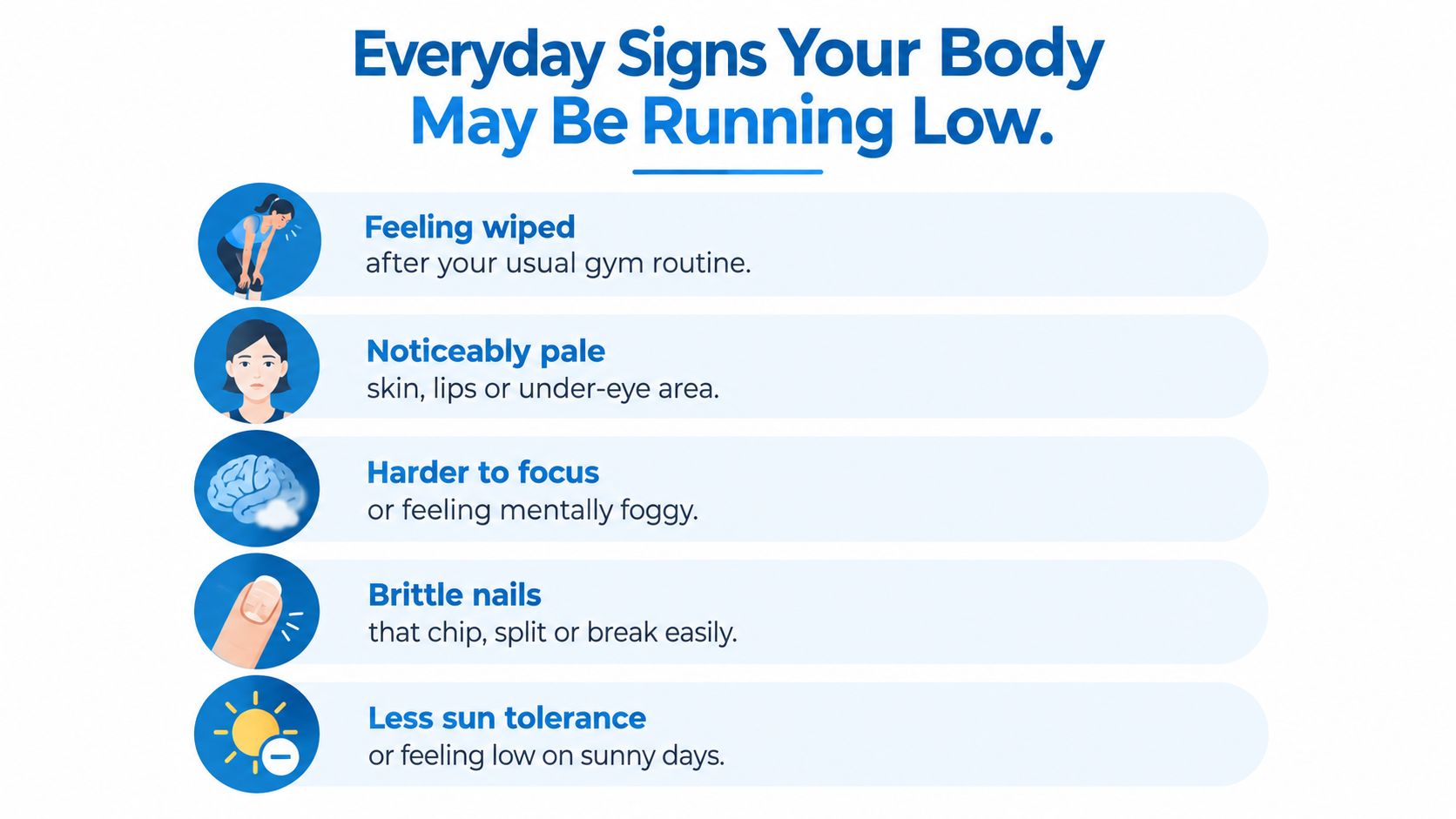 A list of five common physical symptoms that indicate your body might be running low on essential nutrients.