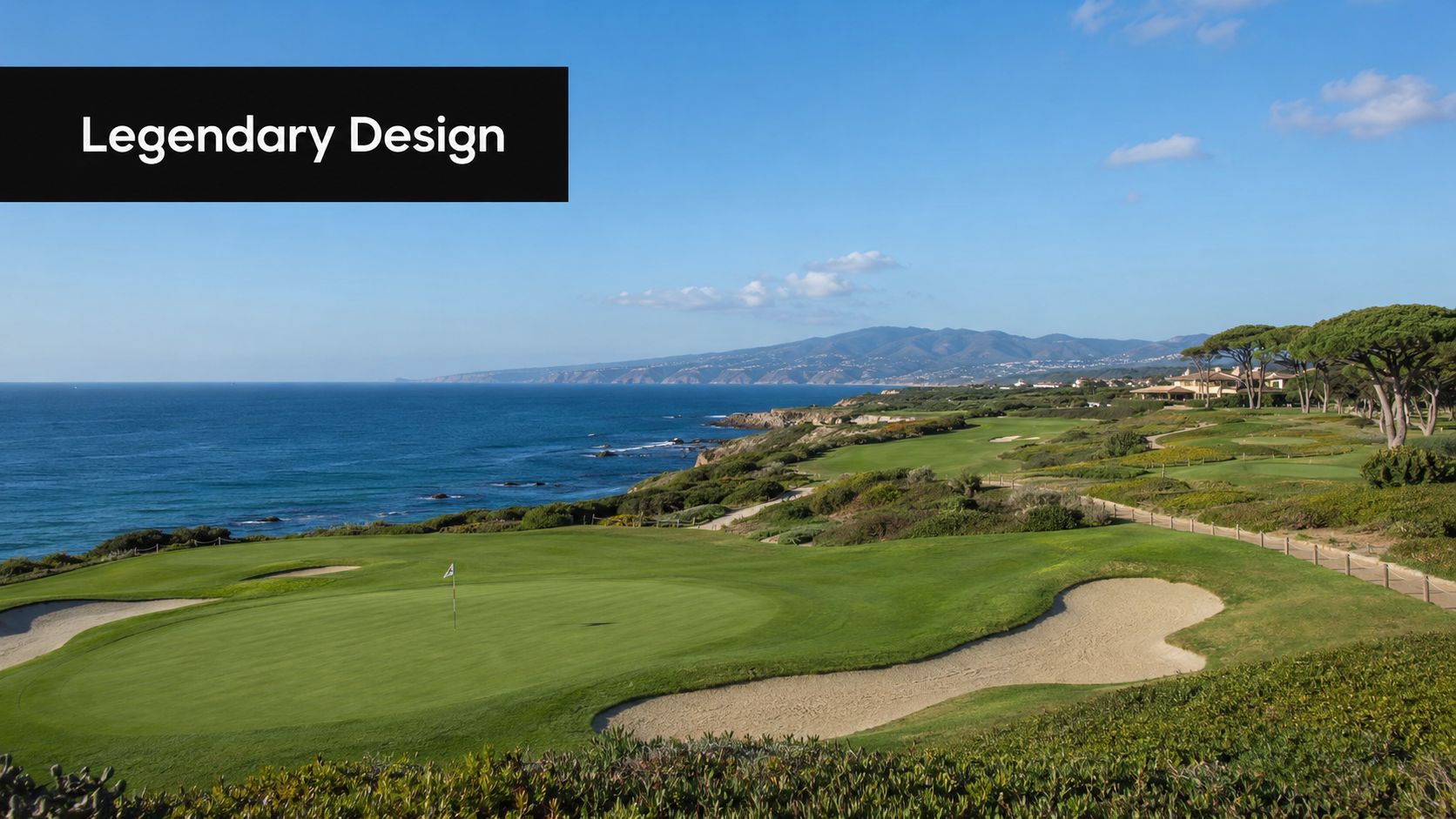 A beautiful scenic view of the Quinta da Marinha golf course overlooking the blue Atlantic ocean.