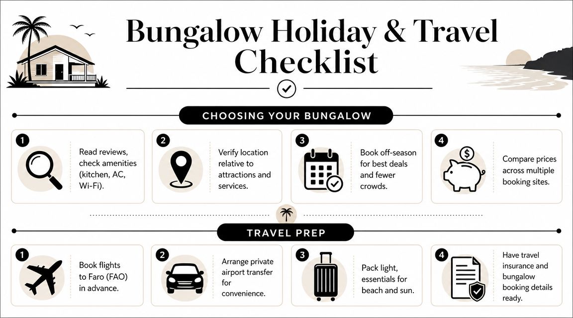 A helpful infographic featuring a holiday checklist for planning and preparing for a bungalow vacation.